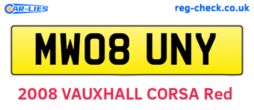 MW08UNY are the vehicle registration plates.