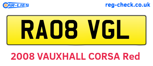 RA08VGL are the vehicle registration plates.