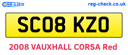 SC08KZO are the vehicle registration plates.