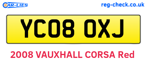 YC08OXJ are the vehicle registration plates.