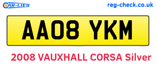 AA08YKM are the vehicle registration plates.