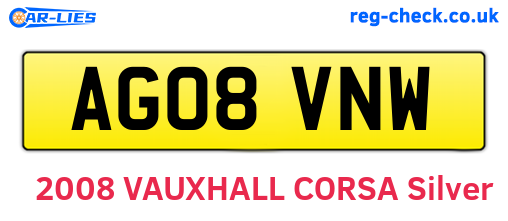 AG08VNW are the vehicle registration plates.
