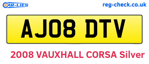 AJ08DTV are the vehicle registration plates.