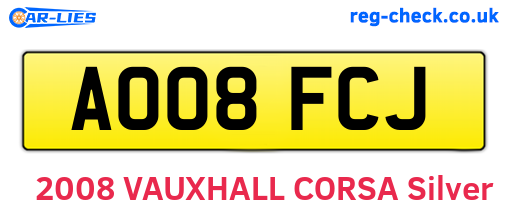 AO08FCJ are the vehicle registration plates.
