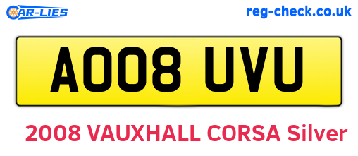 AO08UVU are the vehicle registration plates.