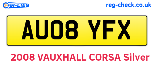 AU08YFX are the vehicle registration plates.