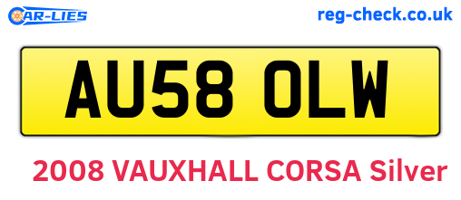 AU58OLW are the vehicle registration plates.