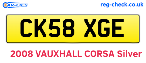 CK58XGE are the vehicle registration plates.