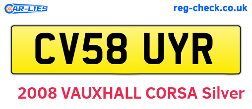 CV58UYR are the vehicle registration plates.