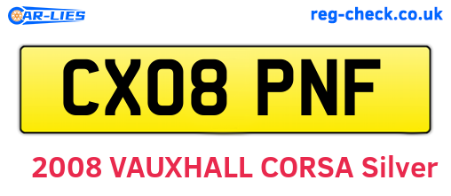 CX08PNF are the vehicle registration plates.
