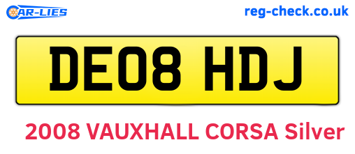 DE08HDJ are the vehicle registration plates.