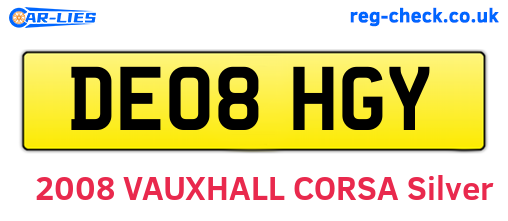 DE08HGY are the vehicle registration plates.