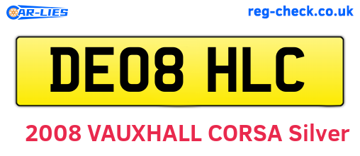DE08HLC are the vehicle registration plates.