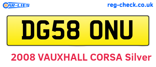DG58ONU are the vehicle registration plates.