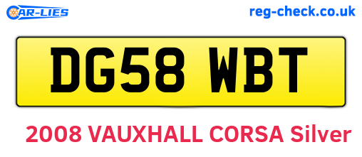 DG58WBT are the vehicle registration plates.