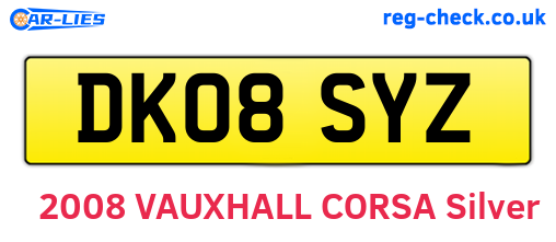 DK08SYZ are the vehicle registration plates.