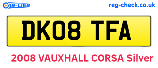 DK08TFA are the vehicle registration plates.