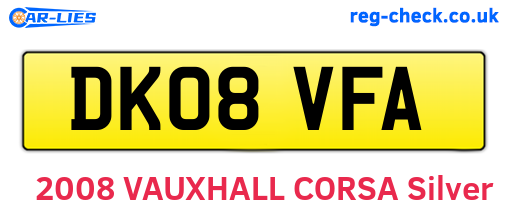 DK08VFA are the vehicle registration plates.