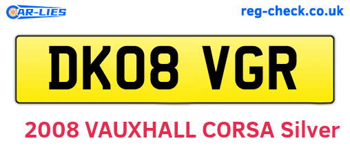 DK08VGR are the vehicle registration plates.