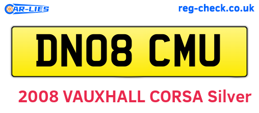 DN08CMU are the vehicle registration plates.