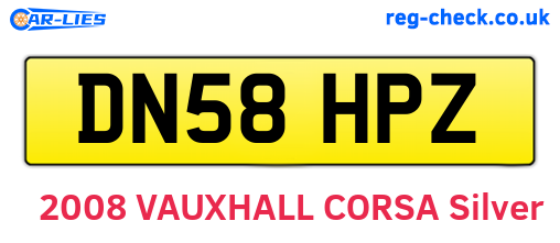 DN58HPZ are the vehicle registration plates.