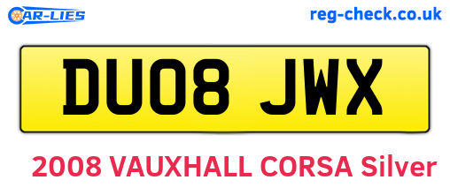 DU08JWX are the vehicle registration plates.