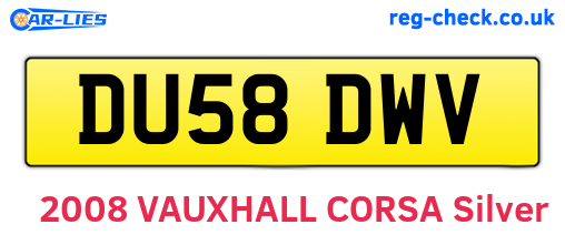 DU58DWV are the vehicle registration plates.