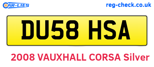 DU58HSA are the vehicle registration plates.