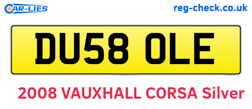 DU58OLE are the vehicle registration plates.