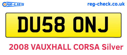 DU58ONJ are the vehicle registration plates.