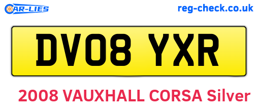 DV08YXR are the vehicle registration plates.