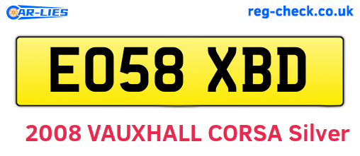 EO58XBD are the vehicle registration plates.