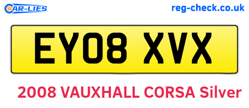 EY08XVX are the vehicle registration plates.