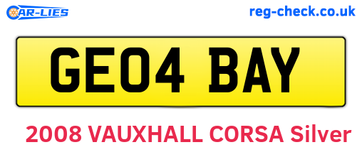 GE04BAY are the vehicle registration plates.
