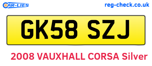 GK58SZJ are the vehicle registration plates.