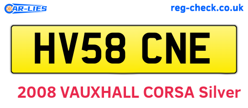HV58CNE are the vehicle registration plates.