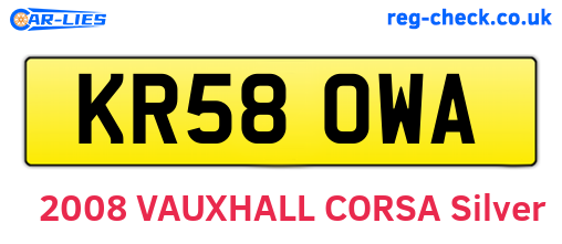 KR58OWA are the vehicle registration plates.