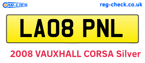LA08PNL are the vehicle registration plates.