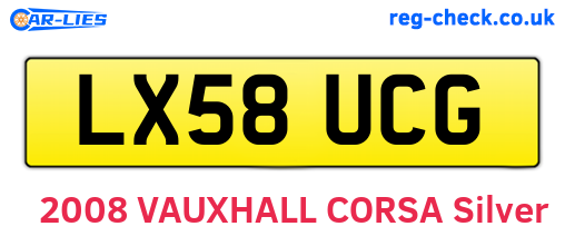 LX58UCG are the vehicle registration plates.