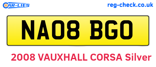 NA08BGO are the vehicle registration plates.