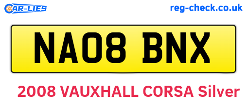 NA08BNX are the vehicle registration plates.