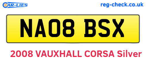 NA08BSX are the vehicle registration plates.