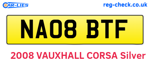 NA08BTF are the vehicle registration plates.