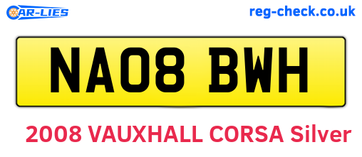 NA08BWH are the vehicle registration plates.
