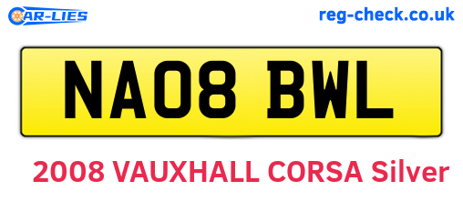 NA08BWL are the vehicle registration plates.