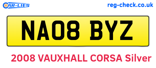 NA08BYZ are the vehicle registration plates.