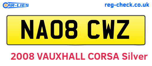 NA08CWZ are the vehicle registration plates.