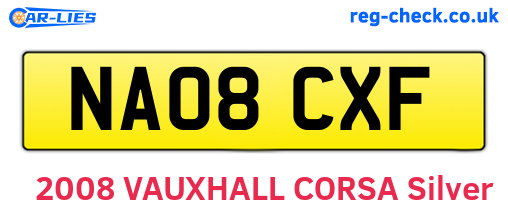 NA08CXF are the vehicle registration plates.