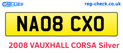 NA08CXO are the vehicle registration plates.