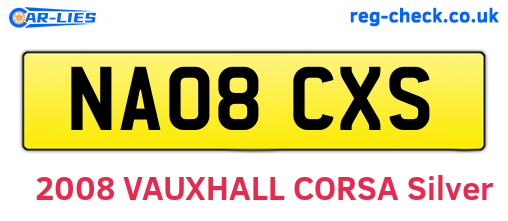 NA08CXS are the vehicle registration plates.